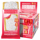 Legendary Foods Frosted Strawberry pastry packaging highlighting 22g protein and zero added sugar