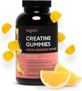 LEGION Creatine Monohydrate Gummies bottle with lemon flavor supports daily training endurance.