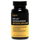 LEGION KSM-66 Ashwagandha bottle with capsules for daily mood support.