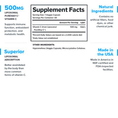 LEGION liposomal vitamin C capsules close-up highlights 500 mg per serving.