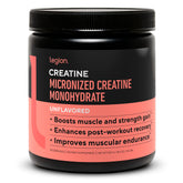 LEGION micronized creatine monohydrate bottle on shelf for daily lean muscle support