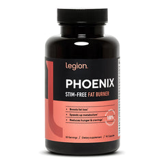Legion Phoenix bottle front view highlighting convenient daily fat burner packaging.