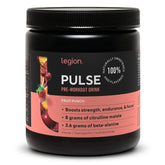 LEGION Pulse Fruit Punch bottle promotes clean energy and focus.