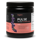LEGION Pulse pre workout powder tub front view showing branding and color