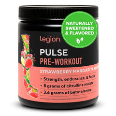 LEGION Pulse pre workout tub with clean label and natural flavor