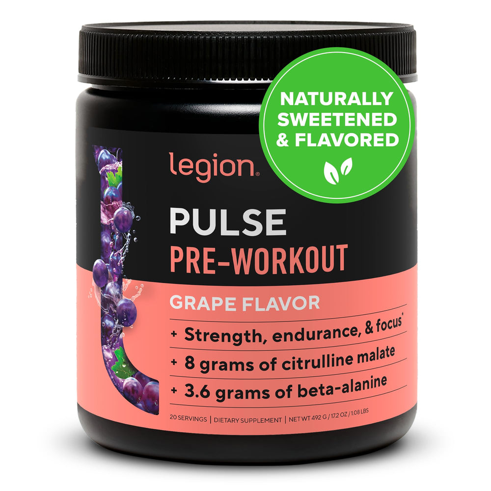 LEGION Pulse grape bottle shows a clean label for clear ingredient transparency.