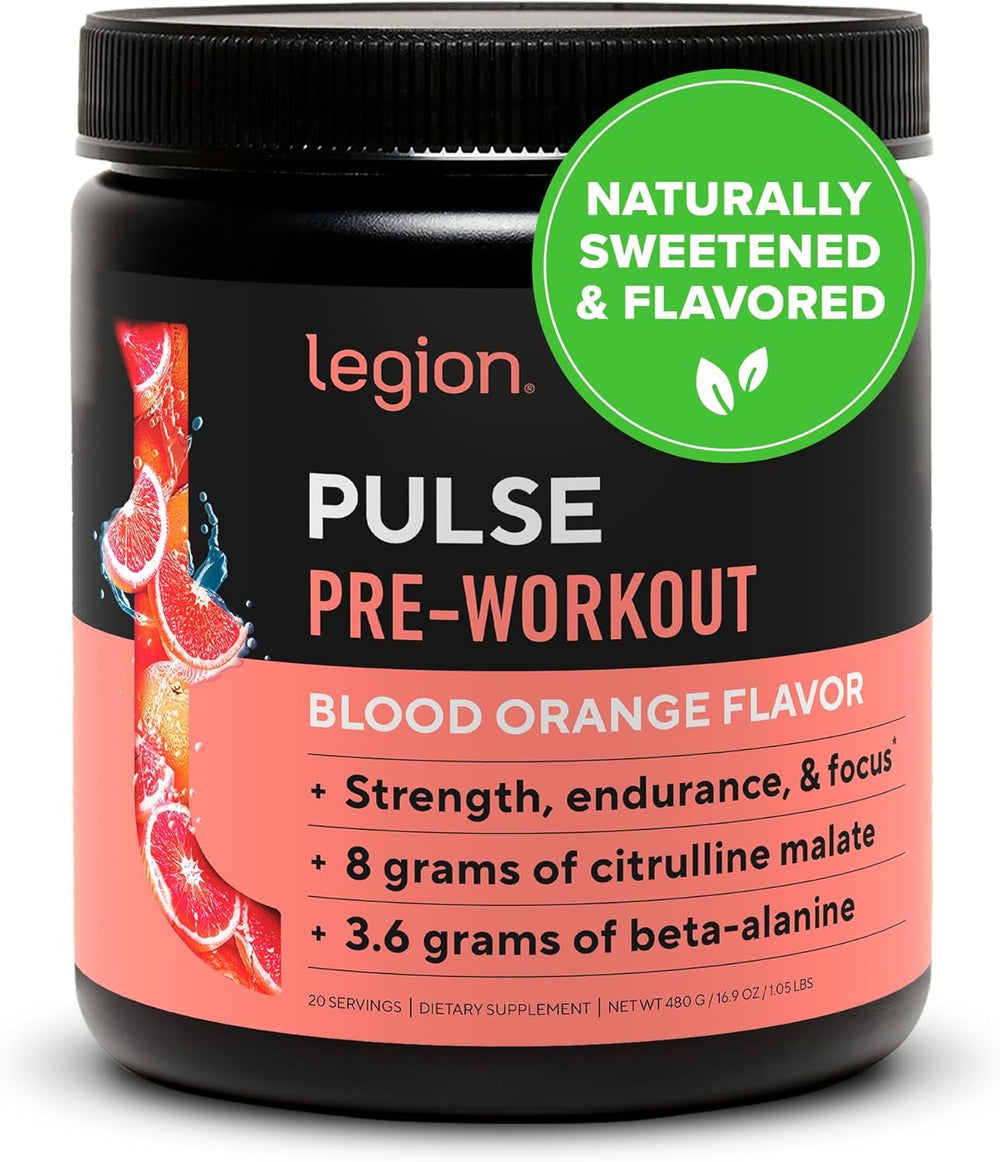 LEGION Pulse preworkout tub emphasizing natural formulation for clean energy
