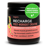 LEGION Recharge post-workout powder bottle ready for quick recovery after training.