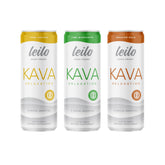 LEILO kava-powered mocktail 12-pack cans on display for relaxed gatherings