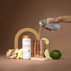 LEILO Kava Moscow Mule can back view with nutrition and serving ideas