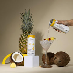Chilled LEILO pina colada mocktail glass with pineapple evokes vacation vibes