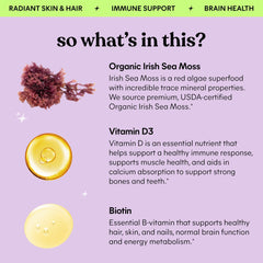 Lemme Irish Sea Moss Drops being poured into a glass for easy intake.