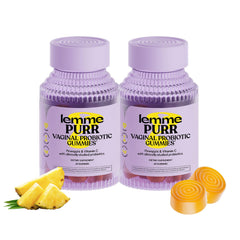Lemme Purr vaginal probiotic bottle with pineapple gummies for balanced pH