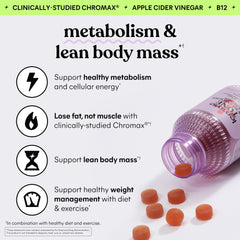 Lemme Tone gummies closeup with watermelon-apple flavor for daily metabolism support.