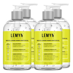 Lemyn Organics hand sanitizer gel front label shows a sensitive skin friendly 97% organic formula