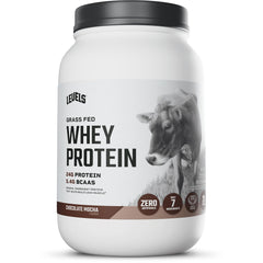 Levels grass-fed whey protein jar with chocolate mocha flavor for post-workout shakes