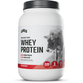 Levels Grass Fed Whey tub label showing clean ingredients and strawberry flavor benefits