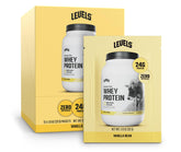 Levels Grass-Fed Whey Vanilla Bean bottle showcases premium protein for daily workouts.