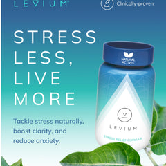 Levium ingredient panel displays KSM-66 Ashwagandha and GABA for mood support.
