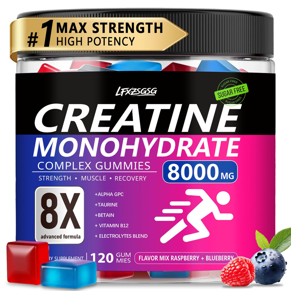 LFXZSGSG Creatine Gummies bottle with 8000mg complex for clean energy during workouts