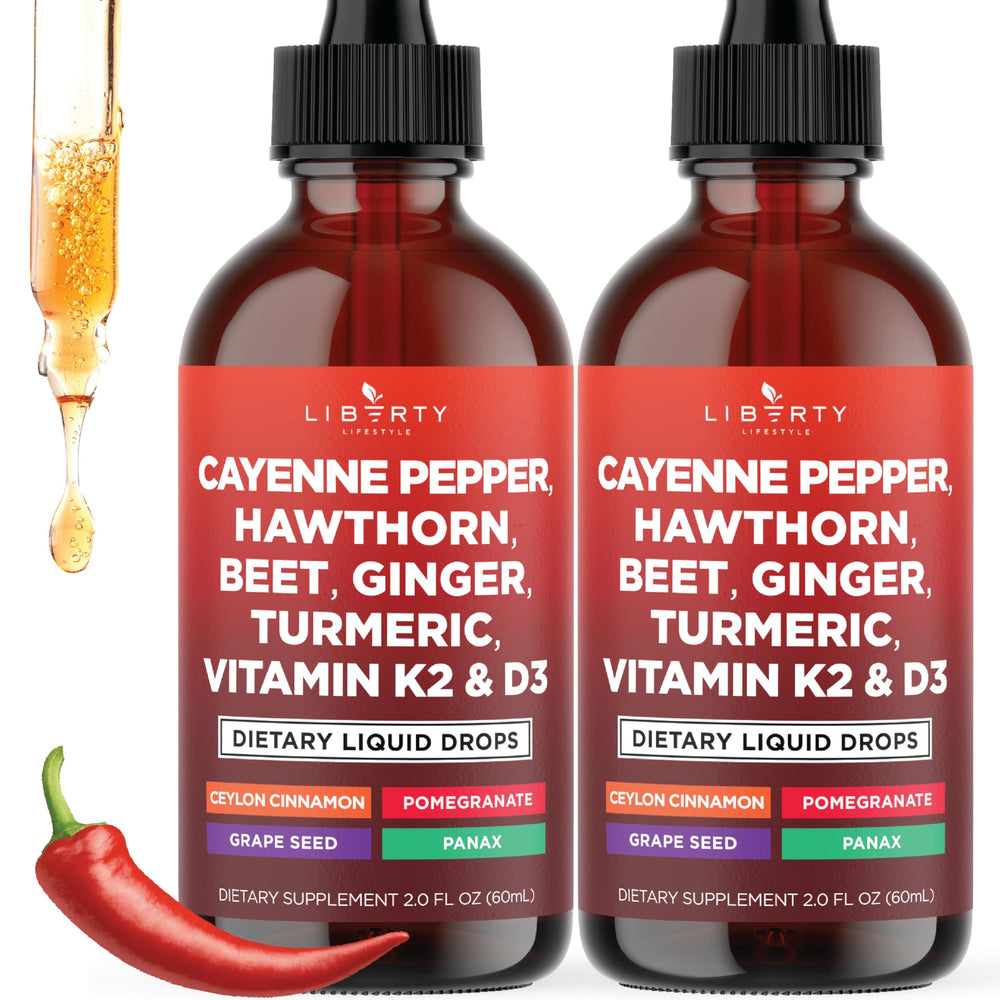 Liberty Lifestyle Cayenne Pepper Drops bottle pour for daily vitality