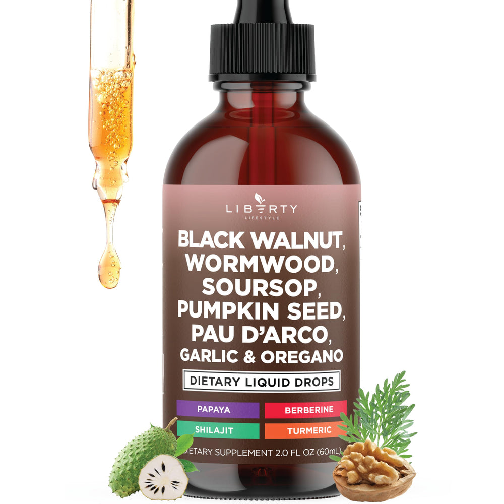 Liberty Lifestyle Defend Wormwood Cleanse bottle close-up suggests herbal digestive support.