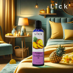 LICK Pineapple edible massage oil glide provides a smooth massage and tasting experience.