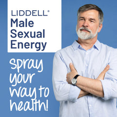 Liddell Vital Male Energy dosage guide illustrates a simple two-spray routine.