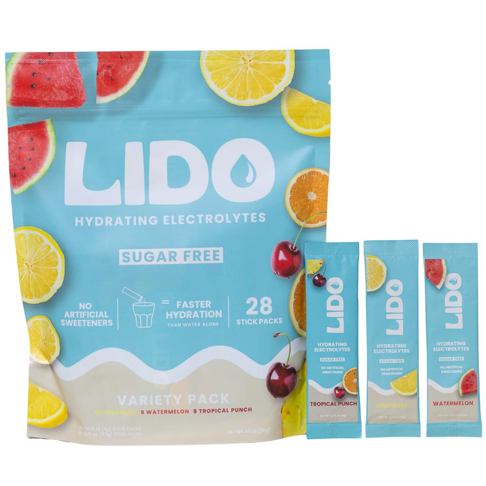 LIDO Variety Pack front label with zero-sugar hydration option.