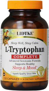 Lidtke L-Tryptophan Complete bottle front showing 120 capsules for daily mood support