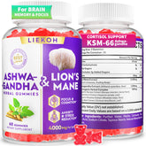 Liekoh Ashwagandha Gummies bottle close-up for daily stress support and mental clarity.