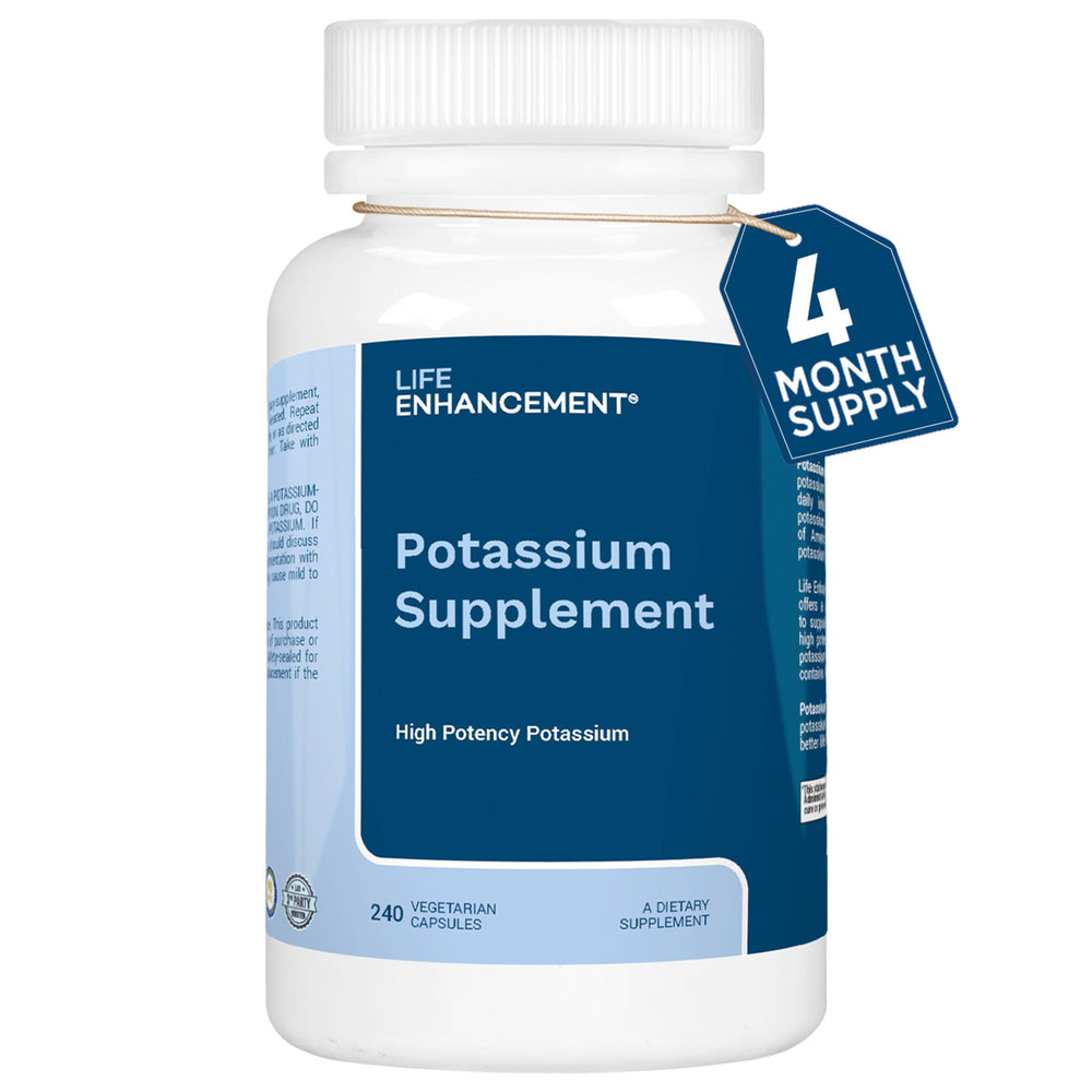 Life Enhancement high-absorption potassium bottle for daily mineral support.