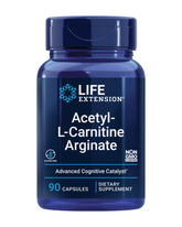 Life Extension Acetyl-L-Carnitine Arginate bottle cap highlighting energy support