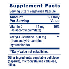 Life Extension Acetyl-L-Carnitine capsules closeup suggests pure, potent energy support.