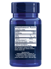 Closeup of Life Extension Alpha Lipoic Acid with Biotin capsules for energy metabolism.