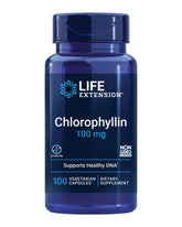 Life Extension Chlorophyllin bottle front view highlighting plant-based antioxidant support.