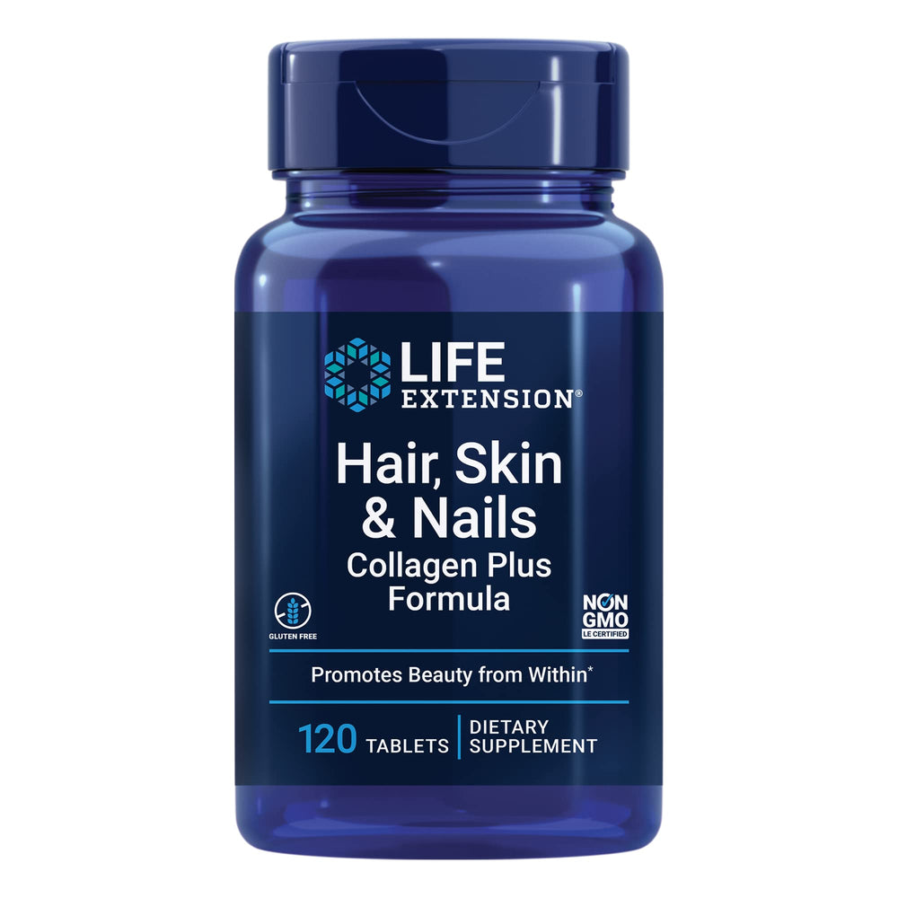 Life Extension Collagen Plus tablets close-up for glow-enhancing skin support