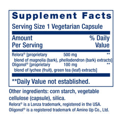 Label detail highlights Relora blend and plant sources