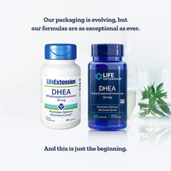 Life Extension DHEA 50 mg capsules pack image illustrating two-pack bottle set for daily use