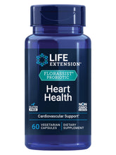 Life Extension FlorAssist Heart Health bottle shown, highlighting probiotic heart health support