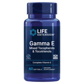 Life Extension Gamma E softgels bottle showcases complete vitamin E spectrum for daily antioxidant support.