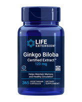 Life Extension Ginkgo Biloba capsules for daily cognitive support and focus.