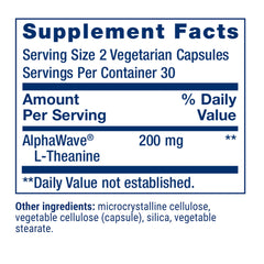 Close-up of Life Extension L-Theanine capsule showing pure dosage.