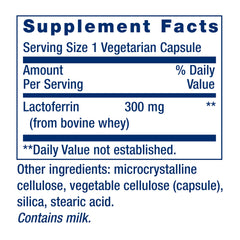 Life Extension Lactoferrin Caps back view highlighting gluten-free formulation