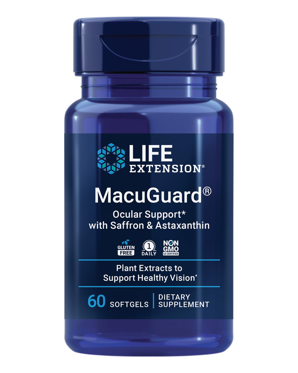 Life Extension MacuGuard bottle emphasizes eye support for macular health