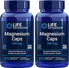 Life Extension Magnesium Caps 500 mg bottle front view for daily wellness support.