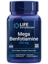 Life Extension Mega Benfotiamine bottle shows the 250 mg formula for daily support.