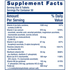 Close-up of Life Extension Mix tablets highlighting gluten-free formula and USA-manufactured quality.