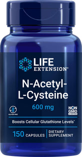 Life Extension NAC 600mg bottle front highlighting antioxidant support.