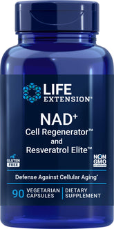 Life Extension NAD+ Cell Regenerator bottle with capsules supporting daily energy.